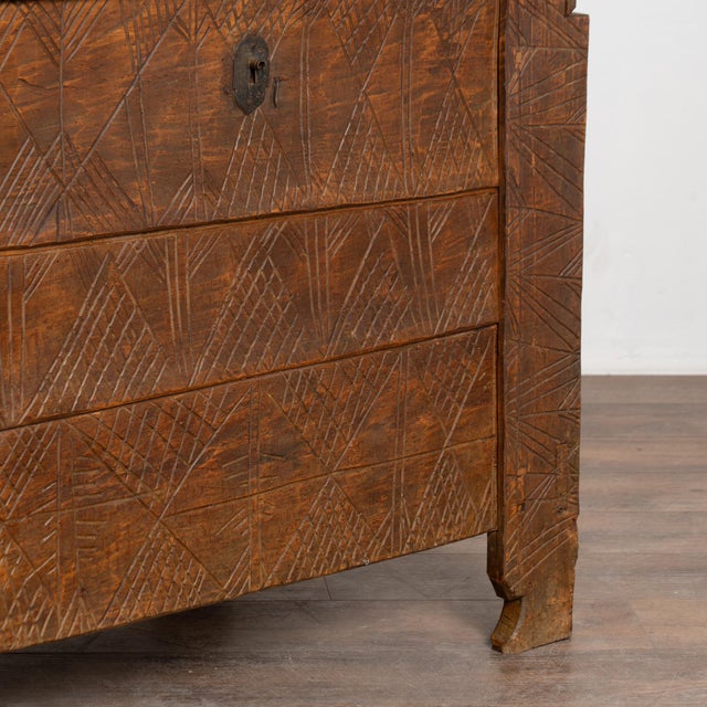 19th Century Large Rustic Oak Dome Top Trunk With Carved Details For Sale - Image 16 of 18