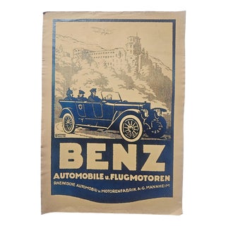 Art Deco Mercedes Benz Automobile Advertising Poster, 1930s For Sale