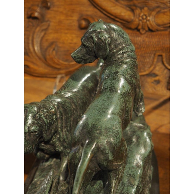 19th Century French Bronze Sculpture, a Pointer and Spaniel Hunting a Pheasant For Sale - Image 10 of 18