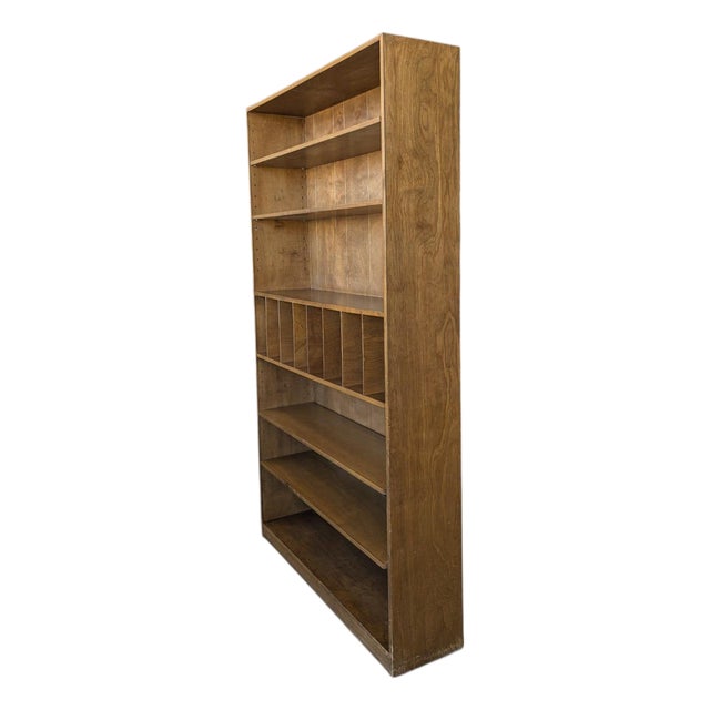 1970s Japanese Veneered-Plywood Bookcase With Adjustable Shelves and Dividers For Sale
