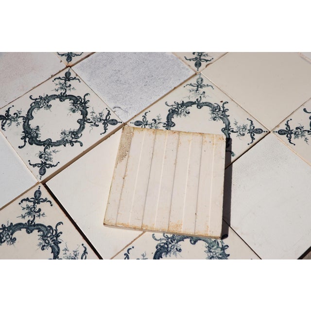 1920s Portuguese Antique Large Art Deco Floral & Plain White Tiles Set of 60 For Sale - Image 14 of 14