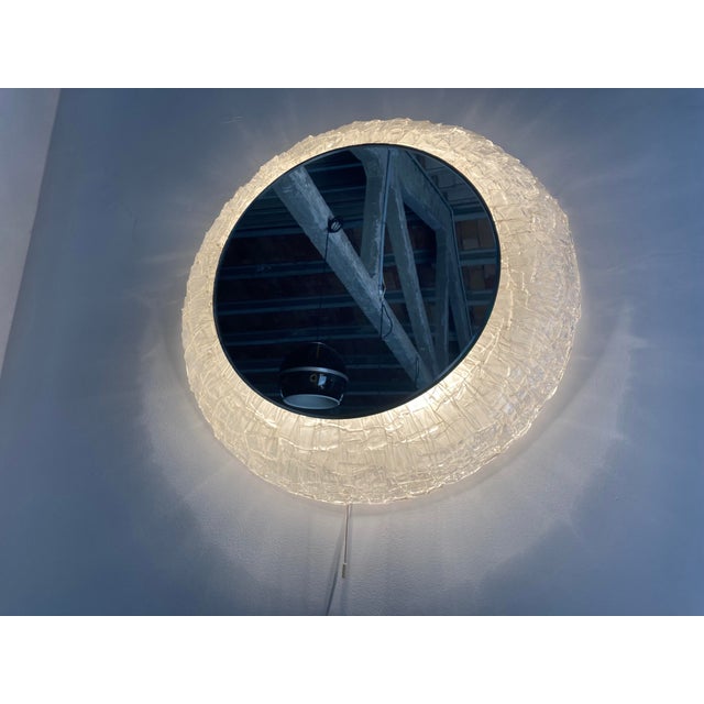Lage Round Back-Lit Acrylic Ice Glass Wall Mirror attributed to Egon Hillebrand for Hillebrand Lighting, Germany, 1970s For Sale - Image 4 of 8