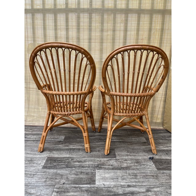 Tan A Pair of Rattan Fan Back Lounge Chairs in the Franco Albini's Style. Circa 1980s For Sale - Image 8 of 18