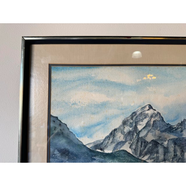1980s 1980's Sheila W. Langlois " Shadows on the Tetons " Watercolor Landscape Painting, Framed For Sale - Image 5 of 12