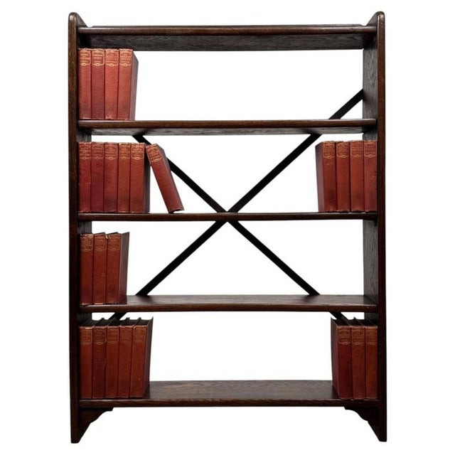 Brown Antique Early 20th Century Industrial Oak Open Bookcase For Sale - Image 8 of 8