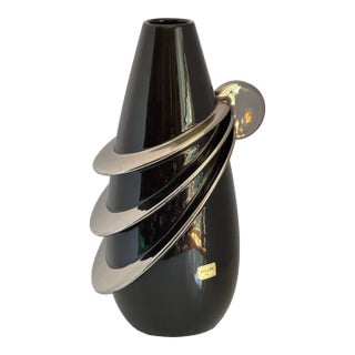 Bellini Black & Chrome Art Glass Vase Italy For Sale