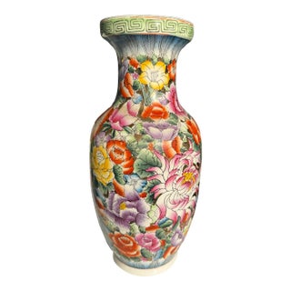 1930's Large Famille Rose Chinese Millefleurs Vase - 16 Inches For Sale