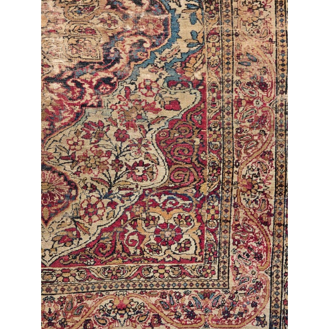19th Century Persian Kerman Lavar Rug, Hand-Knotted Wool, Floral Pattern, Ivory & Red, 4x5 For Sale - Image 18 of 18