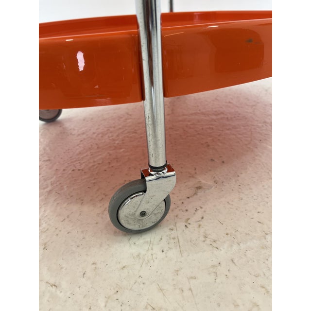 Space Age Chrome Serving Trolley with Orange Plastic Trays, 1970s For Sale - Image 6 of 7