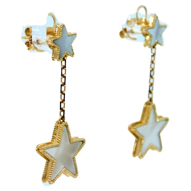 Contemporary Silvery White Pearl Star Galaxy Celestial Constellation Zodiac 18k Gold Earrings, A Pair For Sale - Image 3 of 8