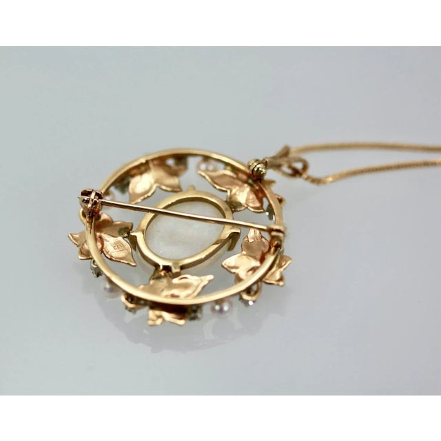 1960s 1960s Opal Laurel Leaf 14k Brooch Pendant For Sale - Image 5 of 8