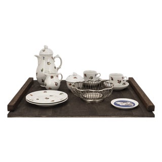 Biedermeier Tête-À-Tête for Two on Wooden Tray Streublume by Fürstenberg, 1950s, Set of 12 For Sale