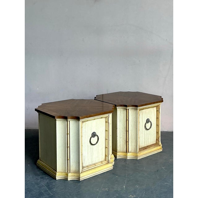 Wood Vintage Regency Weiman Notched Side Tables - A Pair For Sale - Image 7 of 9