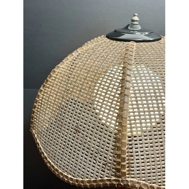 1990s Vintage Bamboo Rattan Shade Wood & Metal Table Lamp For Sale - Image 5 of 11