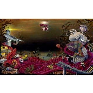 Coming Home by Shay Davis | Oil Painting of a surreal underwater scene with various creatures For Sale