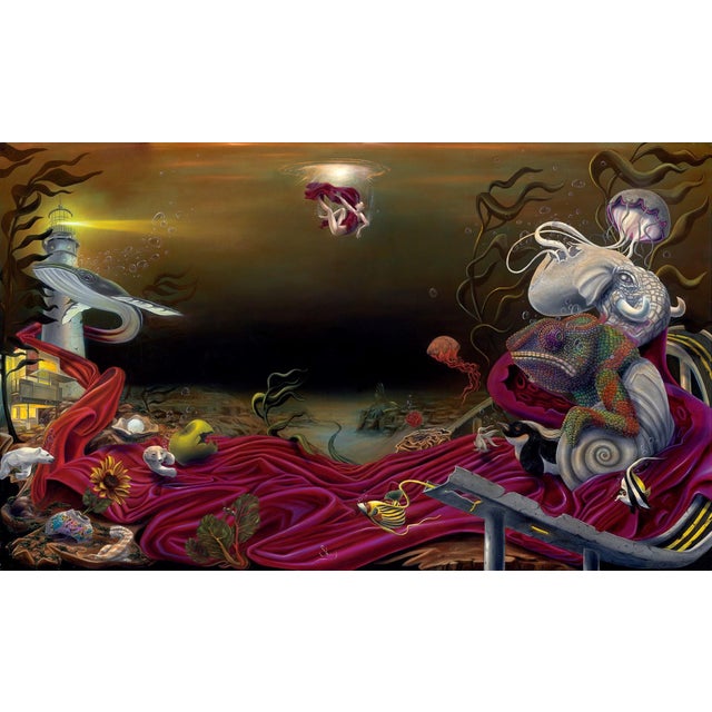 Coming Home by Shay Davis | Oil Painting of a surreal underwater scene with various creatures For Sale
