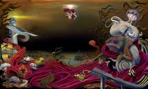 Coming Home by Shay Davis | Oil Painting of a surreal underwater scene with various creatures