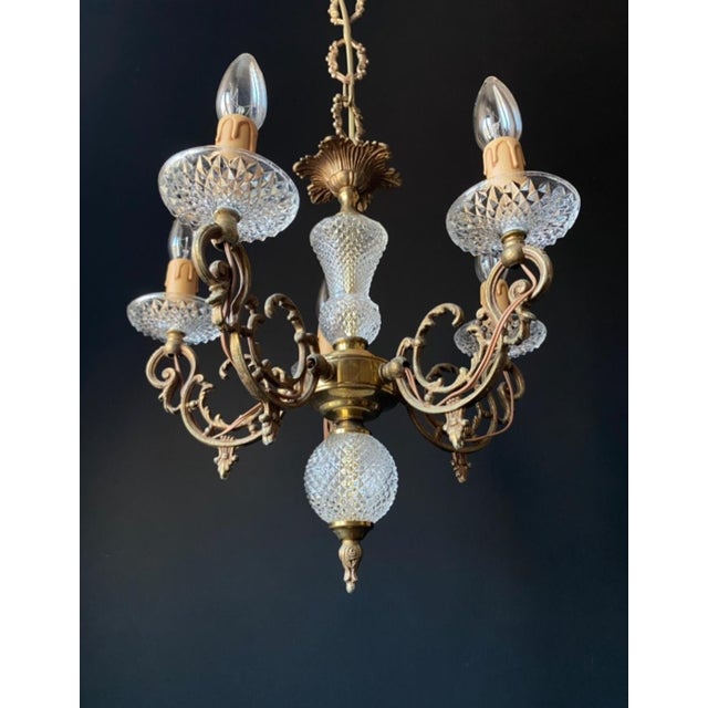 Metal Vintage French Chandelier in Brass and Glass, 1960s For Sale - Image 7 of 16