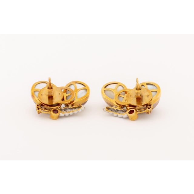 Gold 18k Rose Gold Diamond, Ruby, and Pearl Butterfly-Form Earrings For Sale - Image 8 of 9
