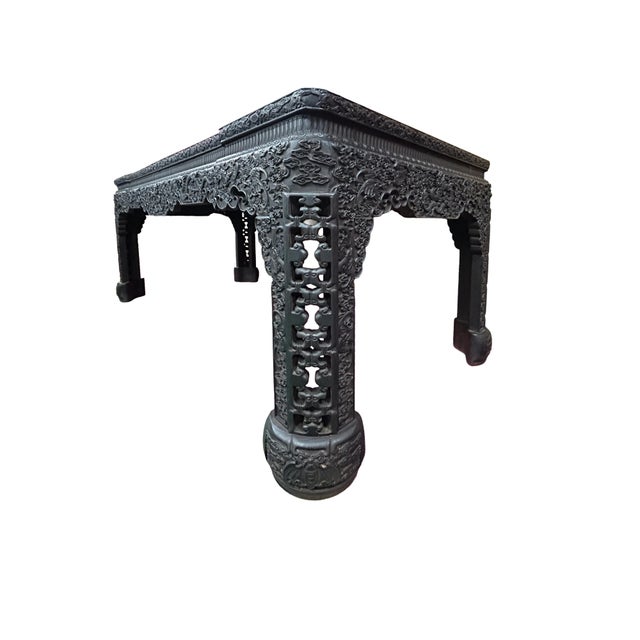 Ebony Oriental Dragons Relief Carving Rectangular Painting Console Table Desk For Sale - Image 8 of 13