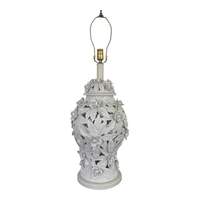 Mid 20th Century Extra Large Porcelain Floral Table Lamp in the Style of Casa Pupo For Sale