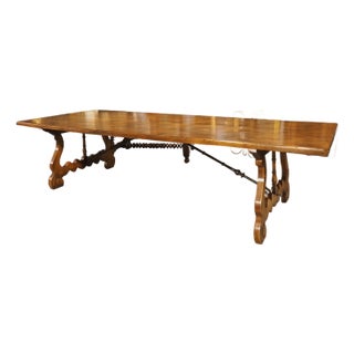 Large Spanish Walnut Dining Table With Wide Open Lyre Legs, Circa 1900 For Sale