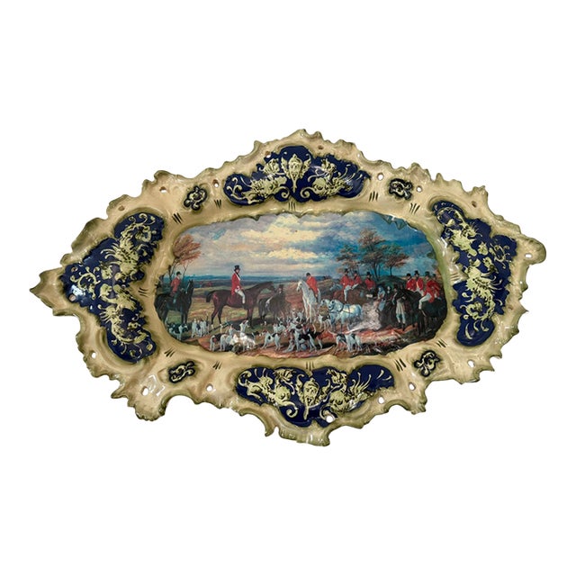 Ornate Ceramic Wall Platter With Equestrian Hunting Scene For Sale