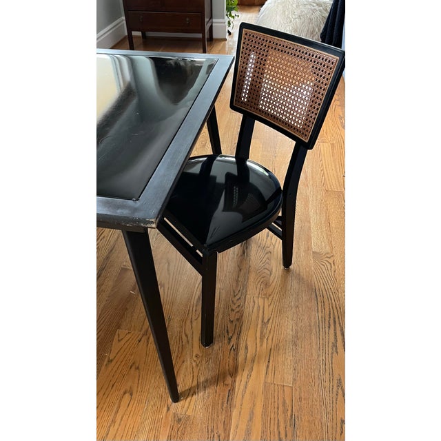 1950s Vintage Stakmore Folding Game Table Set. Cane-Back Seating & Jet-Black Gloss Vinyl - Set of 3 For Sale - Image 12 of 12