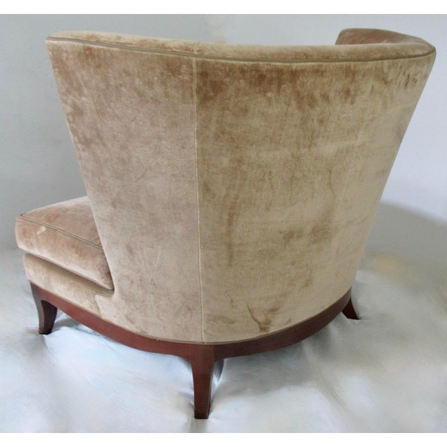 C2000 Donghia "Geneva" Collection Walnut Framed Club Chairs With Donghia Linen Velvet Textile -Pair For Sale - Image 12 of 16