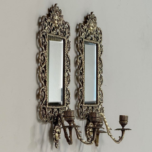 19th Century Italian Renaissance Cast Bronze Mirrored Wall Sconces - a Pair For Sale - Image 13 of 18