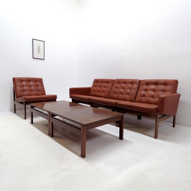 France & Son Ole Gjerlov-Knudsen & Torben Lind ‘Moduline’ Leather Seating Set, 1962 For Sale - Image 4 of 10