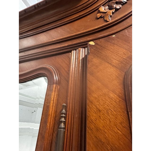 19th Century French Louis XV Walnut Wood Armoire Mirror Three Antique For Sale - Image 13 of 17