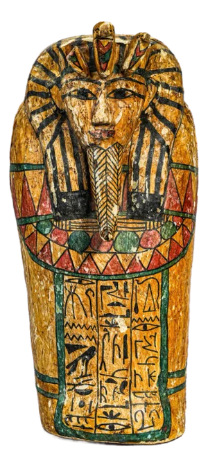 Colorful Vintage Egyptian Painted Wood Sarcophagus Box