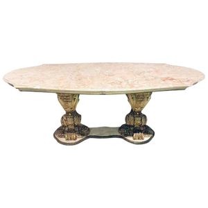 Palatial Italian Carved and Painted Base Marble Top Center Table, 19th Century