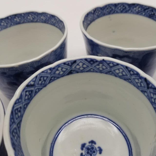 Japanese Late 20th Century Japanese Vintage Ko-Imari Soba Cups – Indigo Blue Porcelain Set of 5 For Sale - Image 3 of 18