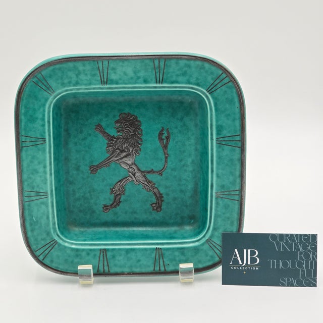 Vintage Wilhelm Kåge Gustavsberg "Argenta" Footed Dish With Silver Heraldic Lion For Sale - Image 10 of 10