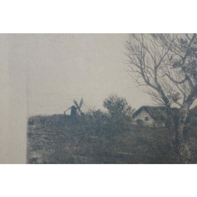 Late 19th Century Antique Nan Lindahl Autumn Country Farmhouse Landscape Etching 13", Framed For Sale - Image 9 of 10