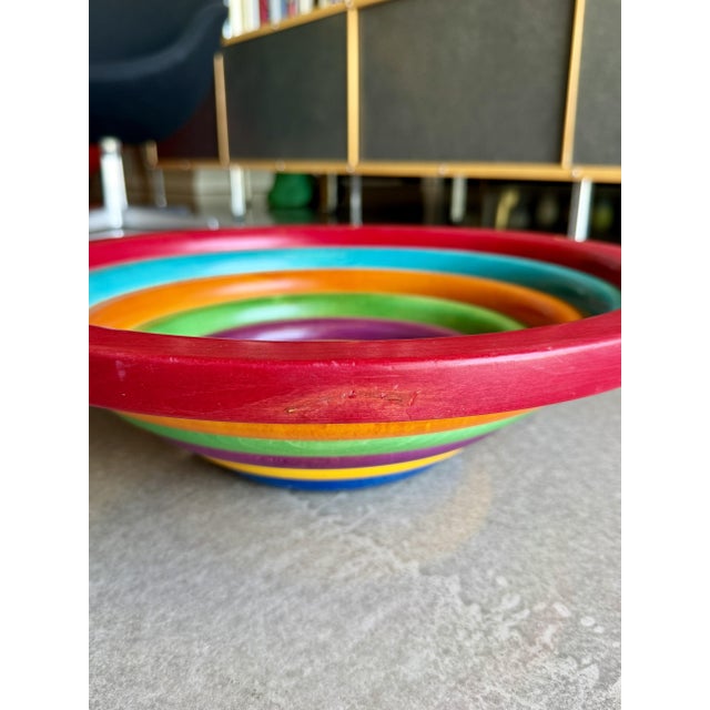 Postmodern Pietro Manzoni for Vietri Rainbow Wooden Centerpiece Bowl 1980s Memphis Era For Sale - Image 11 of 12