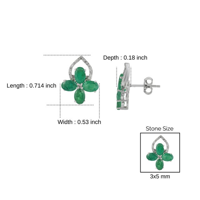 4.22 Ct Natural Pear Emerald & Diamond Floral Cluster Stud Earrings in 925 Silver, a Pair For Sale - Image 9 of 12