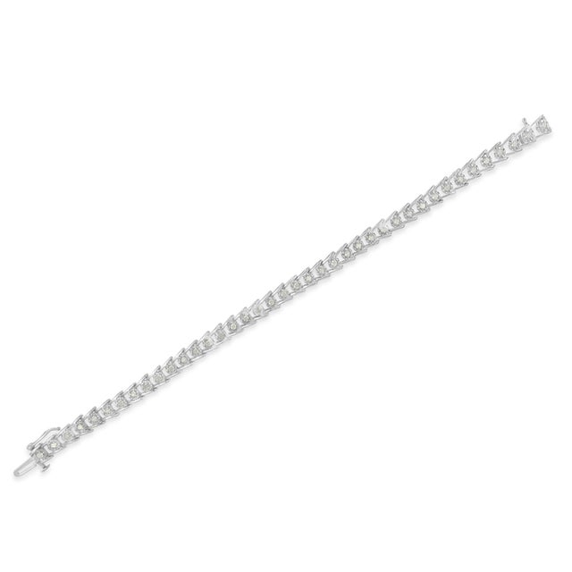.925 Sterling Silver Rose-cut 1.0 cttw Diamond Wave link Bracelet (I-J Color, I3 Clarity) For Sale - Image 4 of 6