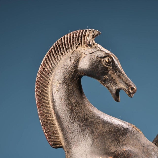 Metal Antique Chinese Bronze Rearing Horse Sculpture on Cloud Base For Sale - Image 7 of 9