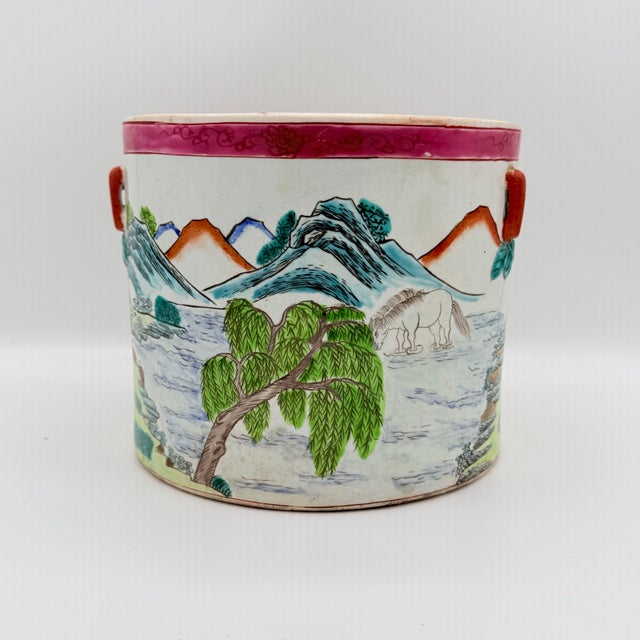 Vintage Chinese Porcelain Jardinière After the Eight Horses of King Mu For Sale In Richmond - Image 6 of 7