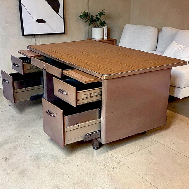 Mid-Century Modern 1970s McDowell & Craig Iconic Tanker Steel Home or Office Desk For Sale - Image 3 of 11
