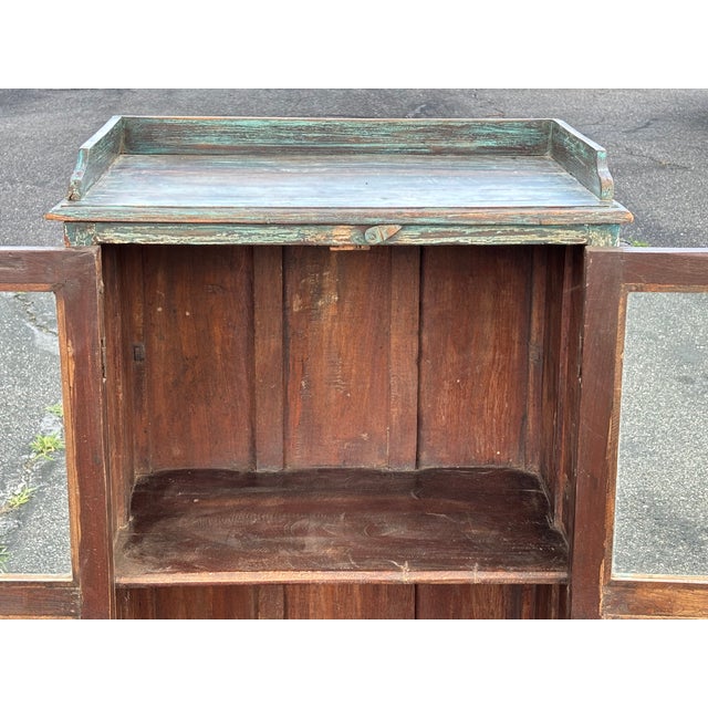 Bottle Green Early 20th Century. Artisan Painted Two Door Display Cabinet For Sale - Image 8 of 14