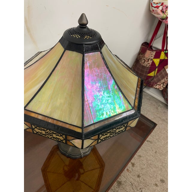 Gemstone Vintage Table Lamp With Decorative Filigree Shade and Dual Pull Chains For Sale - Image 7 of 10