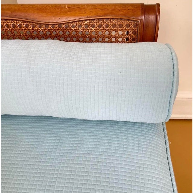 Mid-Century Modern Vintage Upholstered Cane Settee For Sale - Image 3 of 9