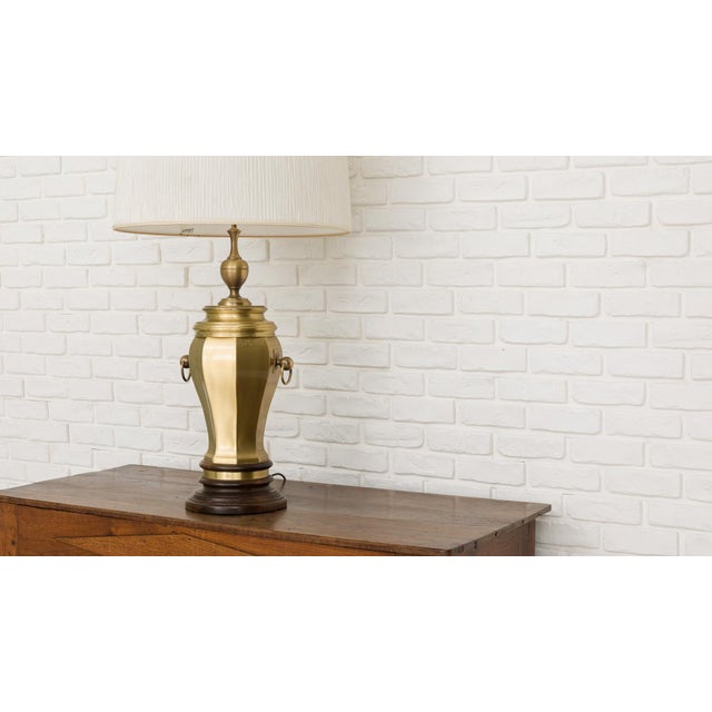 Elegant vintage table lamp produced by Altisent, Spain, circa 1960s. The lamp features a solid brass body with a faceted...