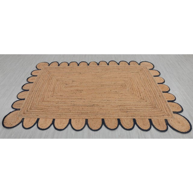 Boho Chic Black Scallop Edge Jute Rug 2x2 Ft. For Sale - Image 3 of 13