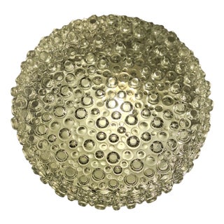 Vintage Ceiling Lamp with Black Metal Mounting and Clear Relief Glass Shade, 1980s For Sale