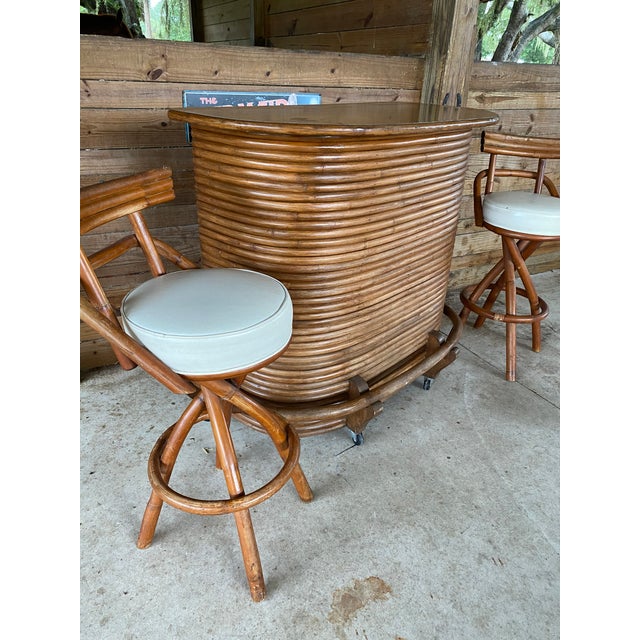 Vintage Paul Frankl Stacked Rattan Bar and Pair Stools Chairish